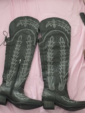 Black Western Embroidered Knee-High Boots